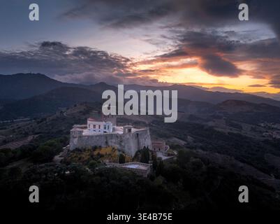 For St Elmo above Collioure France with dramatic colorful sunset sky Stock Photo