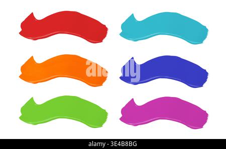 Set of colorful wavy acrylic paint strokes isolated on white background Stock Photo
