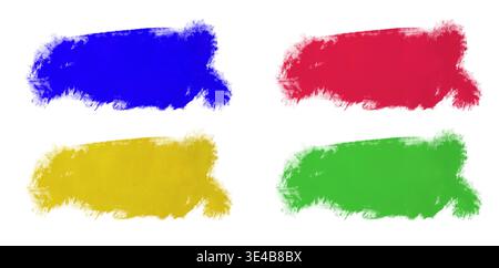 Set of four colorful paint smears with rough splattered edges isolated on white Stock Photo