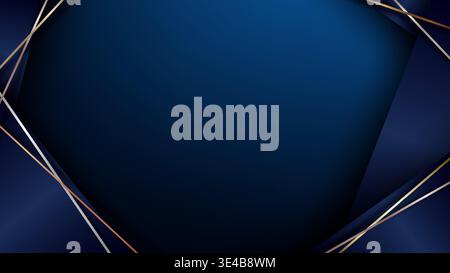 Dark blue and gold abstract background with luxury geometric layers and elegant golden lines for premium corporate branding and professional business Stock Vector