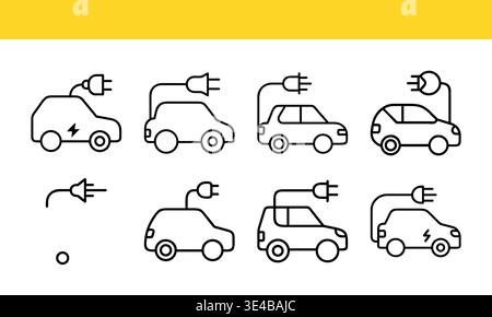 Electric Vehicle and Charging Illustration Set Stock Vector