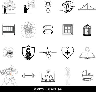 "A premium, extensive collection of professional vector line and glyph icons specifically curated for diverse business, modern technology Stock Vector