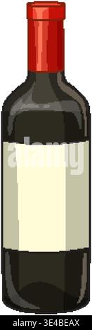 A flat vector illustration of a dark wine bottle with red foil and blank label Stock Vector