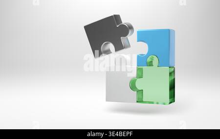 3d jigsaw piece icon for teamwork. Vector graphics show 4 puzzle game connection progress. Business team concept illustration. Partnership Stock Vector
