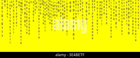 Binary Rain background. Hacker code and falling numbers on computer. Dynamic light effect and data flow. Programming symbols on futuristic yellow Stock Vector