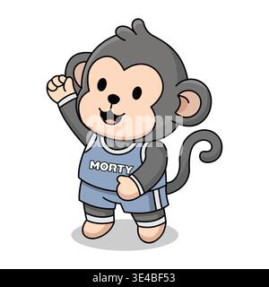 Monkey Basketball Player Character Wearing Blue Jersey With Morty Name Isolated On White Background Stock Vector