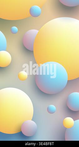 3D abstract background with pastel spheres in yellow blue and lilac featuring soft gradients and depth for modern web design and digital wallpapers Stock Vector