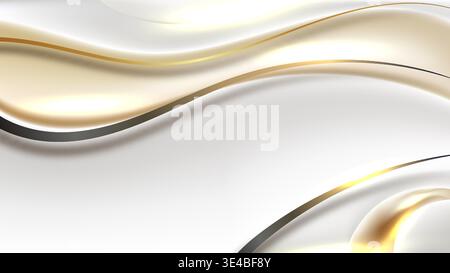 luxury elegant background featuring white and gold liquid waves and silk textures, professional backdrops and elite branding Stock Vector