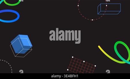 Abstract technology futuristic digital background with floating 3d geometric shapes and lines. Stock Vector