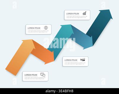Business successful growth infographic timeline with four up arrows. Stock Vector