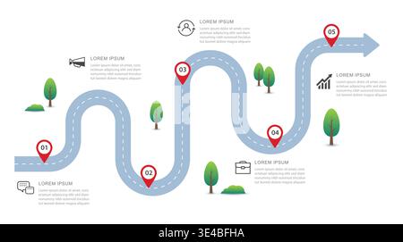 Business roadmap infographic timeline with 5 steps. Stock Vector