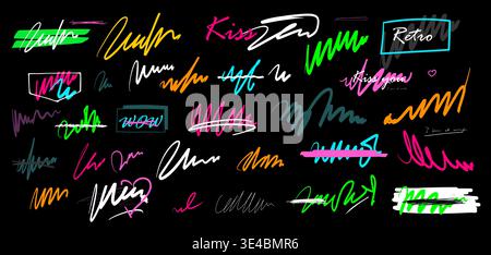 Line pen brush marker color handwriting stroke underline vector set. Hand drawn doodle sketch, stroke, scribble underline. Colorful bold wiggly marker Stock Vector