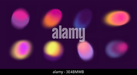 Set of colorful gradient circle and shapes. Blob elements set. Gradient round blur, pink, green, purpuren violet shapes.  Stock Vector