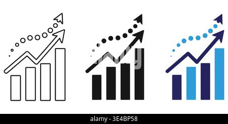 Three variations of business growth chart icons representing financial success and data analytics Stock Vector