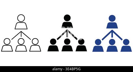 Three variations of a corporate organizational structure chart icon representing team hierarchy Stock Vector