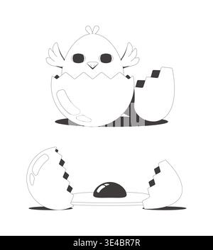 Cute chick hatching from egg clean flash message illustration set Stock Vector