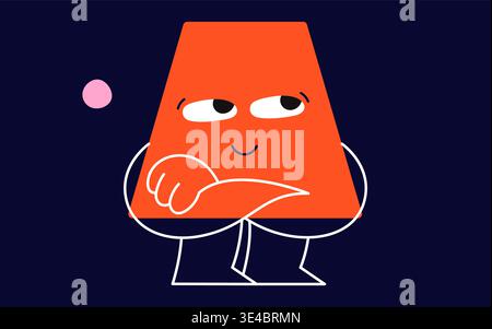 Red trapezoid geometric figure face. Big happy eyes, mouth and stubby arms and legs. Stock Vector