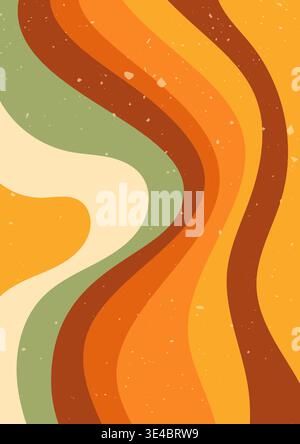 Cozy Zebra groovy poster in green and warm tones. Stock Vector