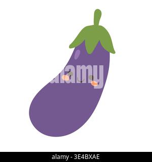 Vector eggplant design with illustration isolated cartoon and cute art drawing. Food flower icon with vintage vector character and sketch graphic Stock Vector