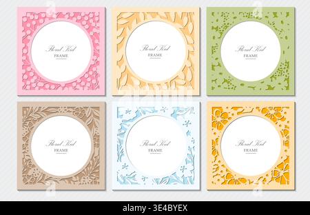 Kid floral photo frames. Flower picture vintage borders. Cute square. Children picture photo gallery. Postage vector illustration. Border invitation Stock Vector