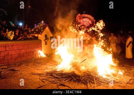Spectacular fire theyyam, an ancient sacred ritual dance performance ...