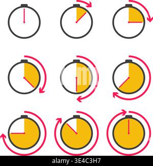 Timer and countdown progress icon set on transparent background Stock Vector