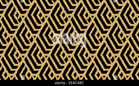Abstract geometric pattern with stripes, lines. Seamless vector background. Gold and black ornament. Simple lattice graphic design Stock Vector