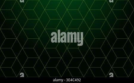 Abstract green geometric pattern with cubes on dark background. Stock Vector