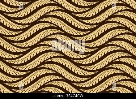 The geometric pattern with wavy lines. Seamless vector background. Dark brown and gold texture. Simple lattice graphic design Stock Vector