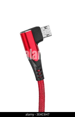 Micro USB plug cable closeup isolated on white background Stock Photo