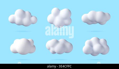 Set of 3d fluffy clouds isolated on blue Stock Vector