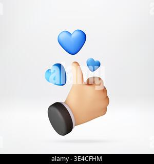 3D Thumb up gesture with blue heart icon floating Stock Vector