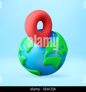 3D Red map pin on Earth globe. Stock Vector