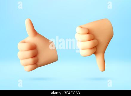 3d hands showing thumbs up and thumbs down gesture Stock Vector