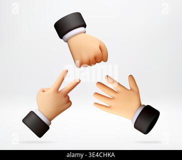 Rock paper scissors hand gestures in 3d style Stock Vector