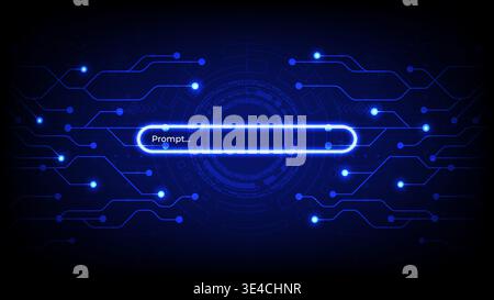 Artificial intelligence concept with glowing search bar and prompt text on futuristic technology circuit, I drew this by myself, it's not AI generated Stock Vector