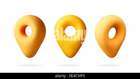 Set of 3D yellow location pins Stock Vector
