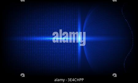 Abstract technology background featuring binary data stream, digital wave and glowing light effects Stock Vector