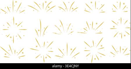 Set of rays, flashes with stars, motion. Dynamic design elements, explosion, flying sparks, rays of light. Sketch style, vector graphics Stock Vector