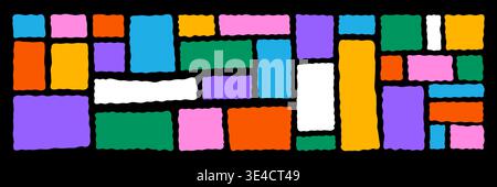 Set of colorful abstract wavy frames and labels on black background. Modern organic shapes collection for banners, tags, stickers, social media posts, posters and web design elements. Stock Vector