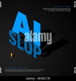 This conceptual illustration shows the words AI slop casting a large shadow on a dark background. The critique of AI slop highlights the low quality o Stock Vector