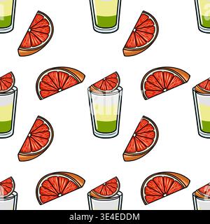Seamless vector pattern of refreshing grapefruit cocktails and slices, perfect for summer themes. Stock Vector