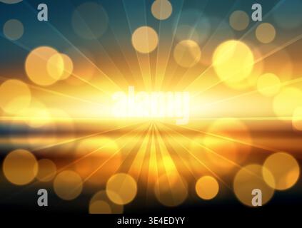 Abstract golden sunset blur background with a bokeh lights design Stock Vector