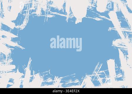 Grunge blue distressed background. Rough overlay brush stroke smear stained banner. Grunge frame design for web design, poster, cover, social media. Stock Vector