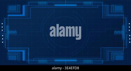 HUD frame UI tech design for cyberpunk game interface. Futuristic screen overlay with digital elements and holographic borders. Modern technology display for sci fi gaming, VR applications and space. Stock Vector
