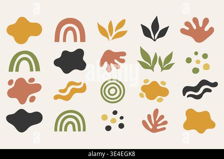 Abstract organic shapes and botanical elements set vector illustration. Stock Vector