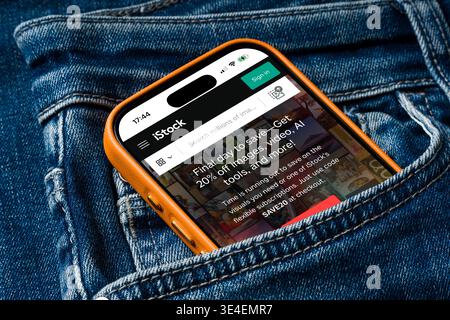 Antalya, Turkey - March 24, 2026: iStock Getty Images website and istock app interface displayed on smartphone screen Stock Photo