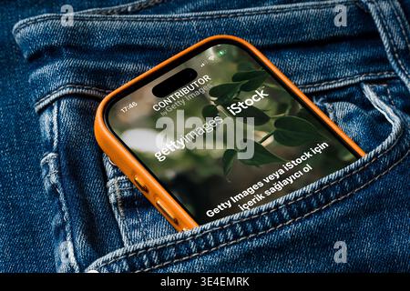 Antalya, Turkey - March 24, 2026: iStock Getty Images website and istock app interface displayed on smartphone screen Stock Photo