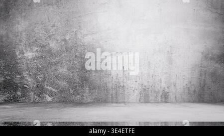 Empty grungy gray concrete wall and floor texture with stained and scratched surface. Vintage industrial studio background for product display mockup Stock Photo