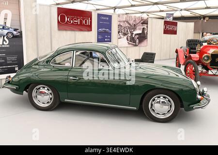 Vintage or Classic Olive Green Porsche 356C Car (1964). The Model was Manufactured from 1948 until 1965. Stock Photo